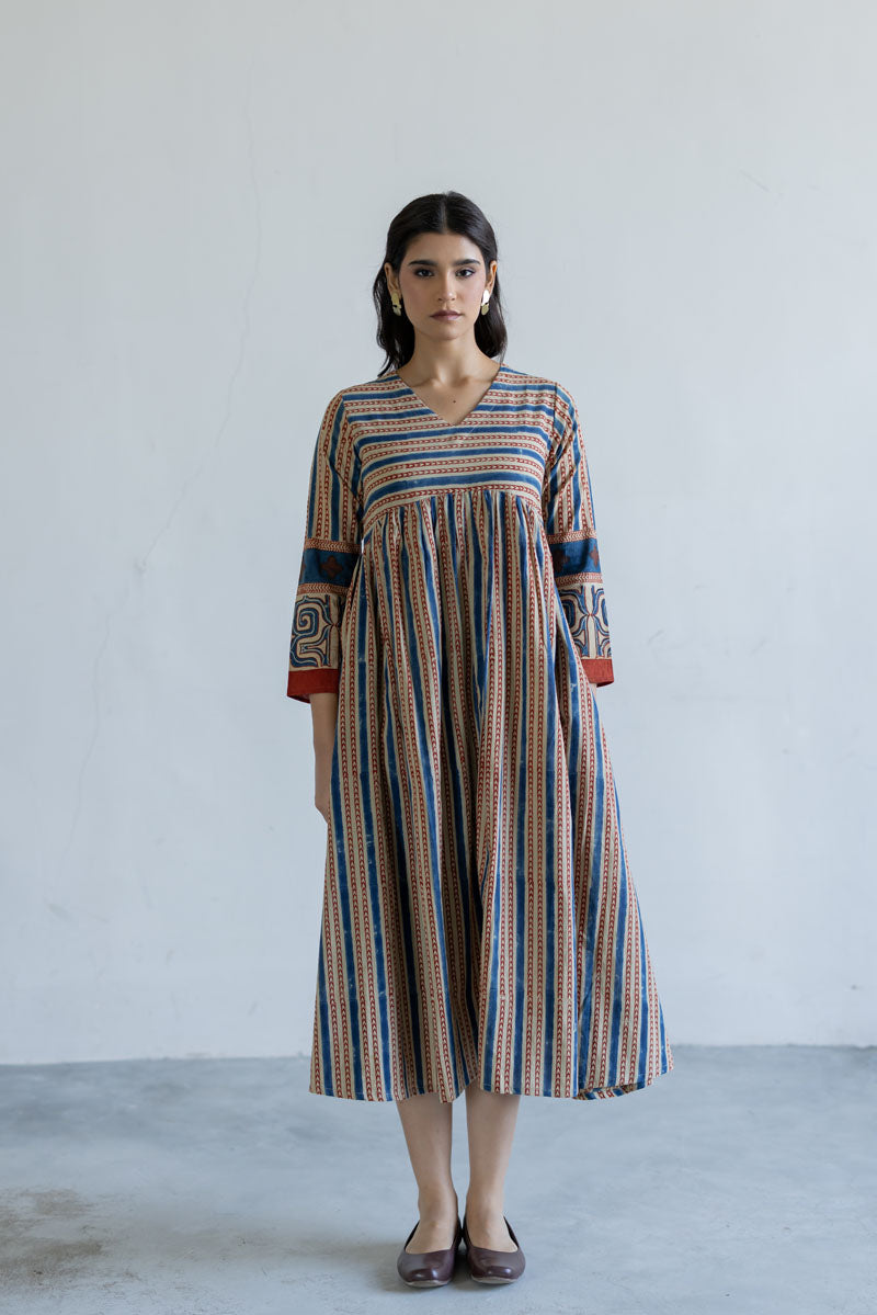 V neck Flared Dress - Veha Natural white