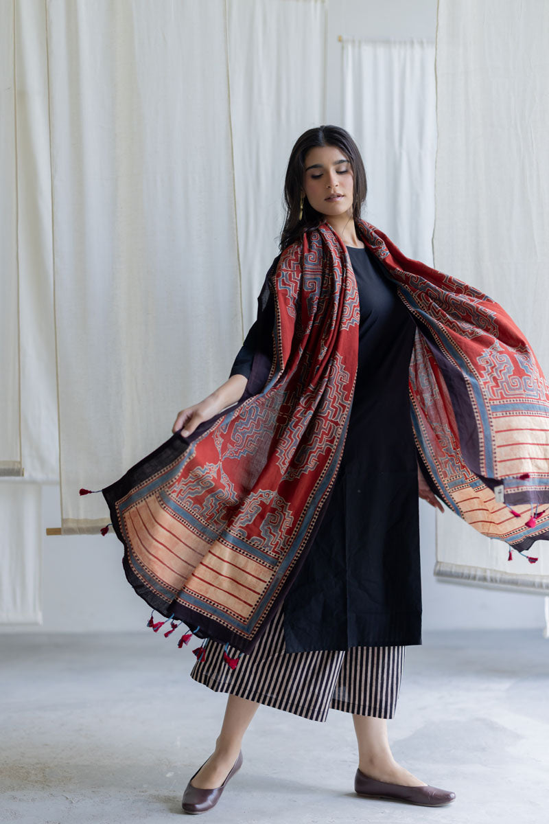 Cotton Dupatta - Kshiti Red