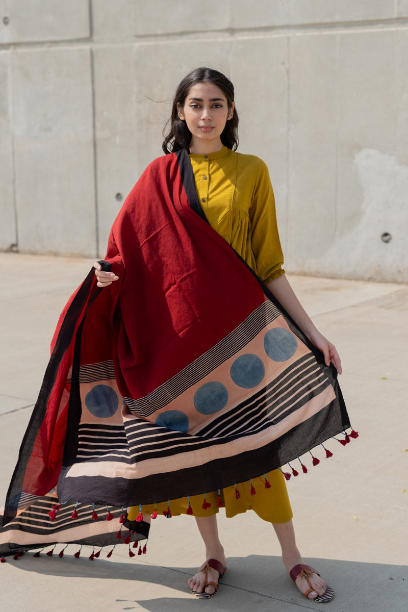 Cotton Dupatta - Red