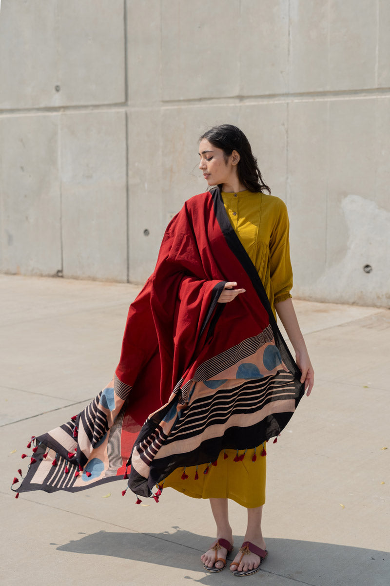 Cotton Dupatta - Red