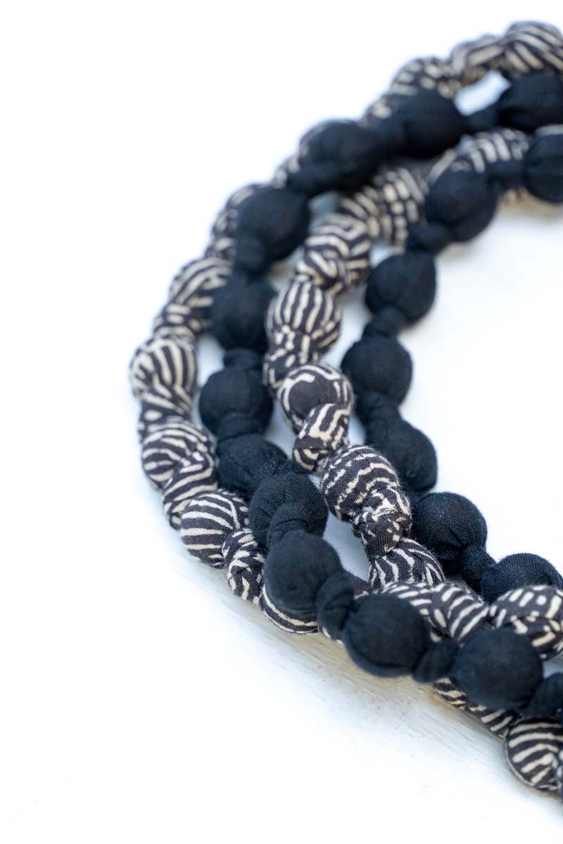 Textile & Bead Wrap Necklace - Black