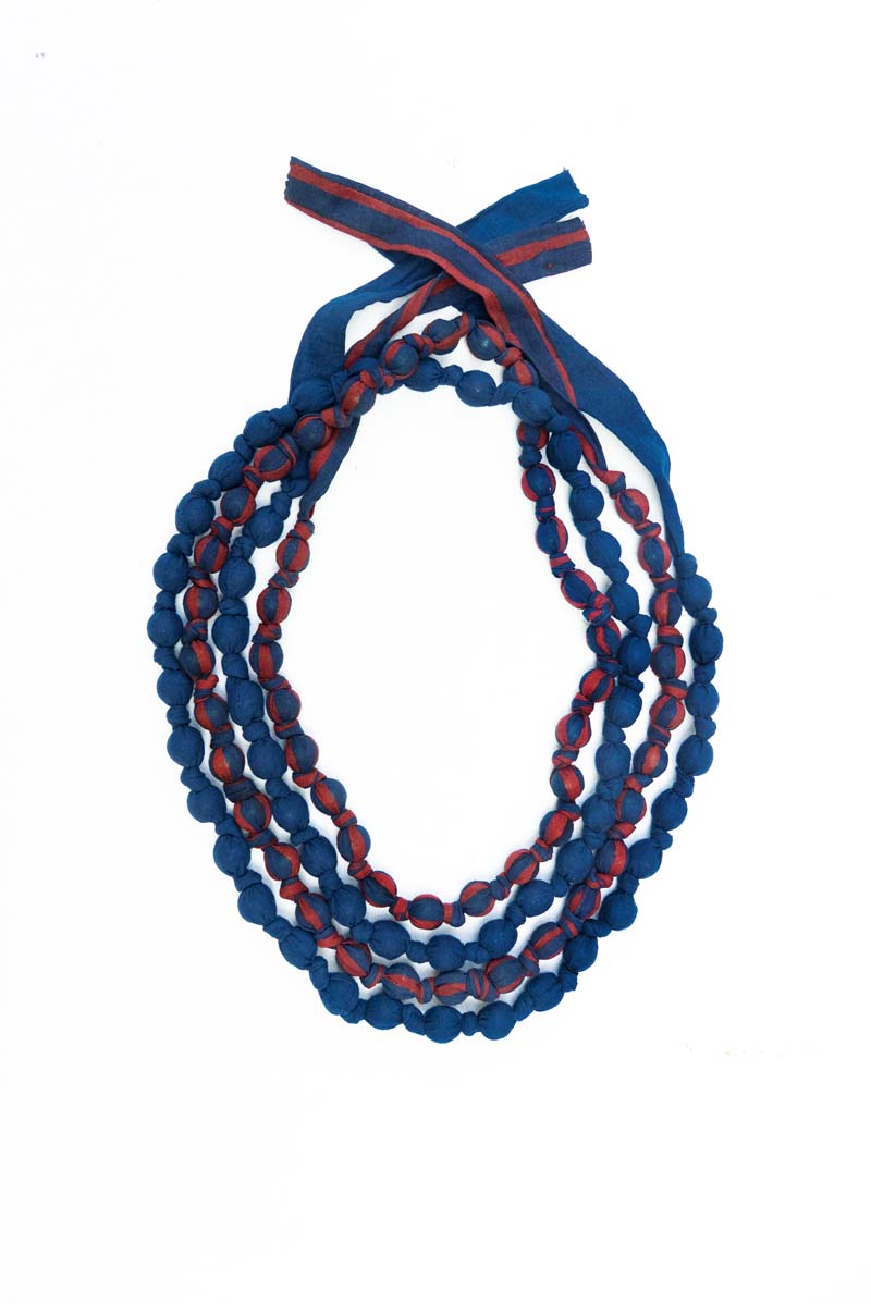 Textile & Bead Wrap Necklace - Indigo