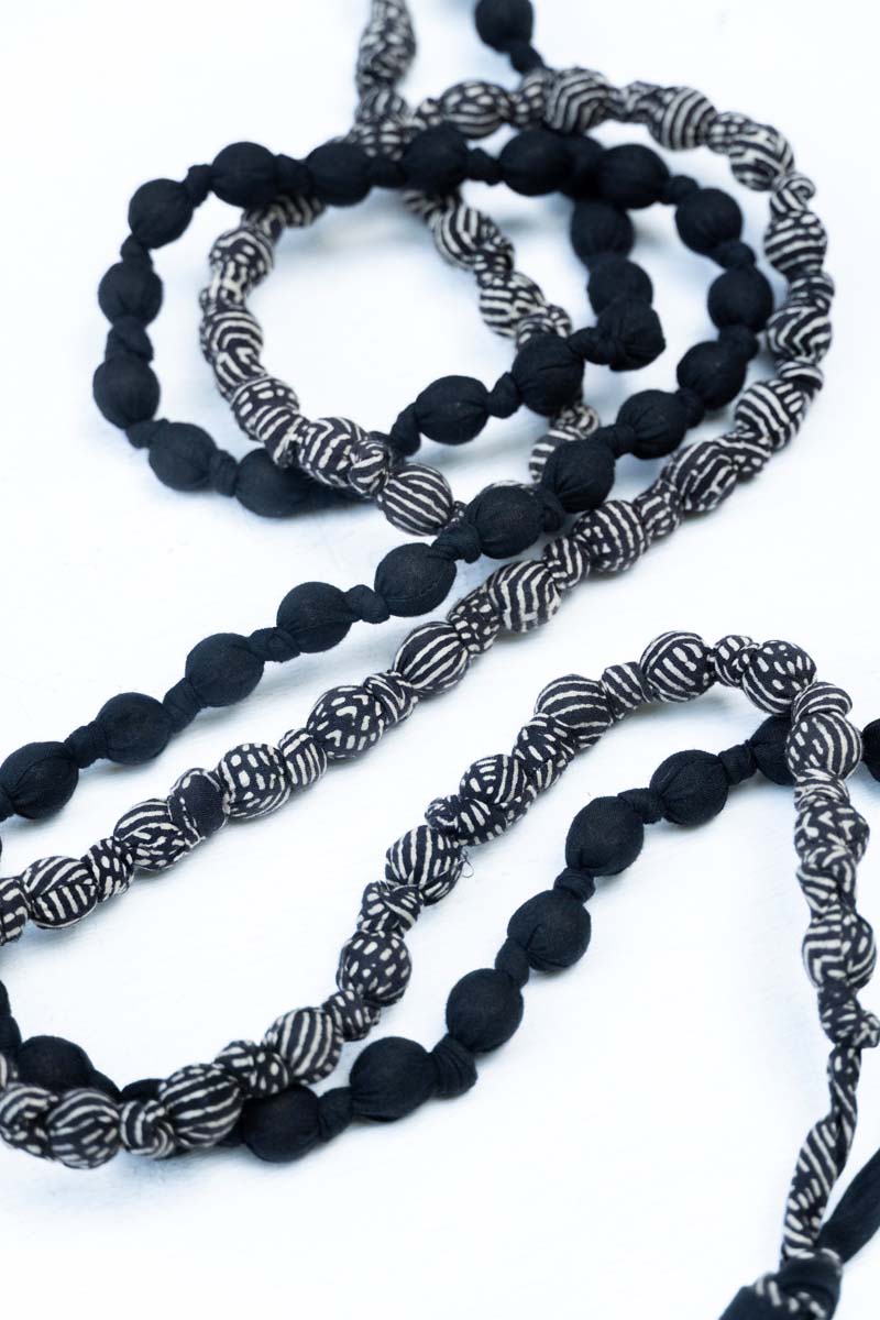 Textile & Bead Wrap Necklace - Black
