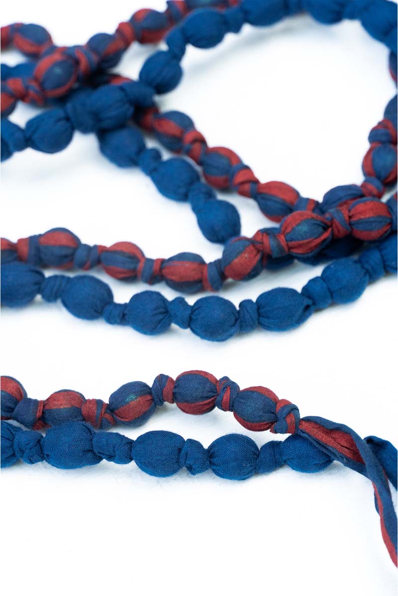 Textile & Bead Wrap Necklace - Indigo