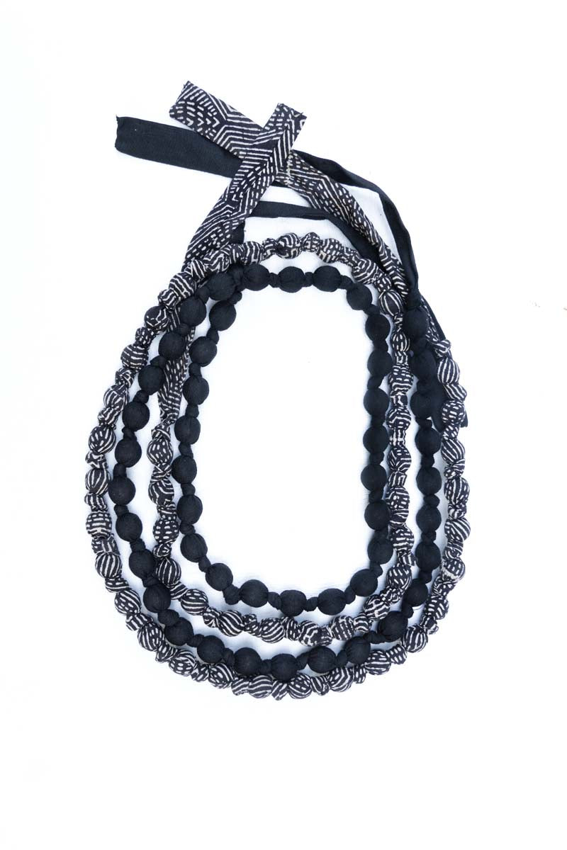 Textile & Bead Wrap Necklace - Black