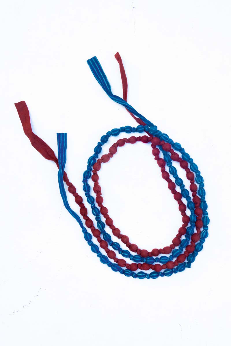 Textile & Bead Wrap Necklace - Maroon & Indigo
