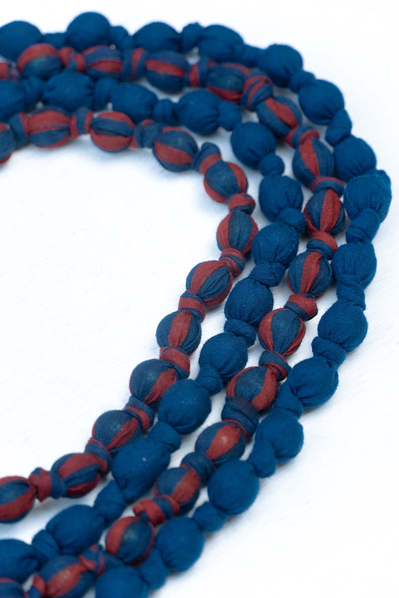 Textile & Bead Wrap Necklace - Indigo