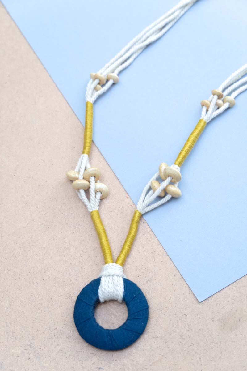 Pendant & Bead Necklace - Indigo