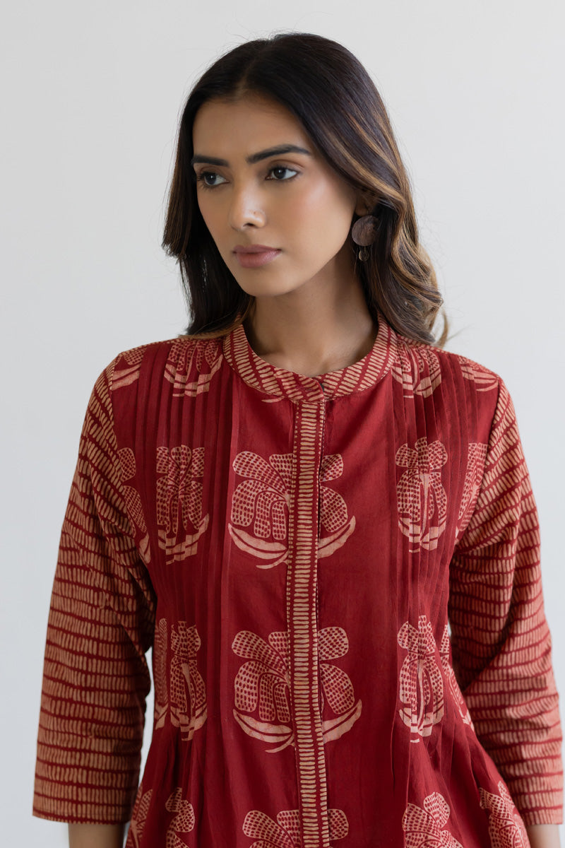 Pintuck Kurta - Tira Red