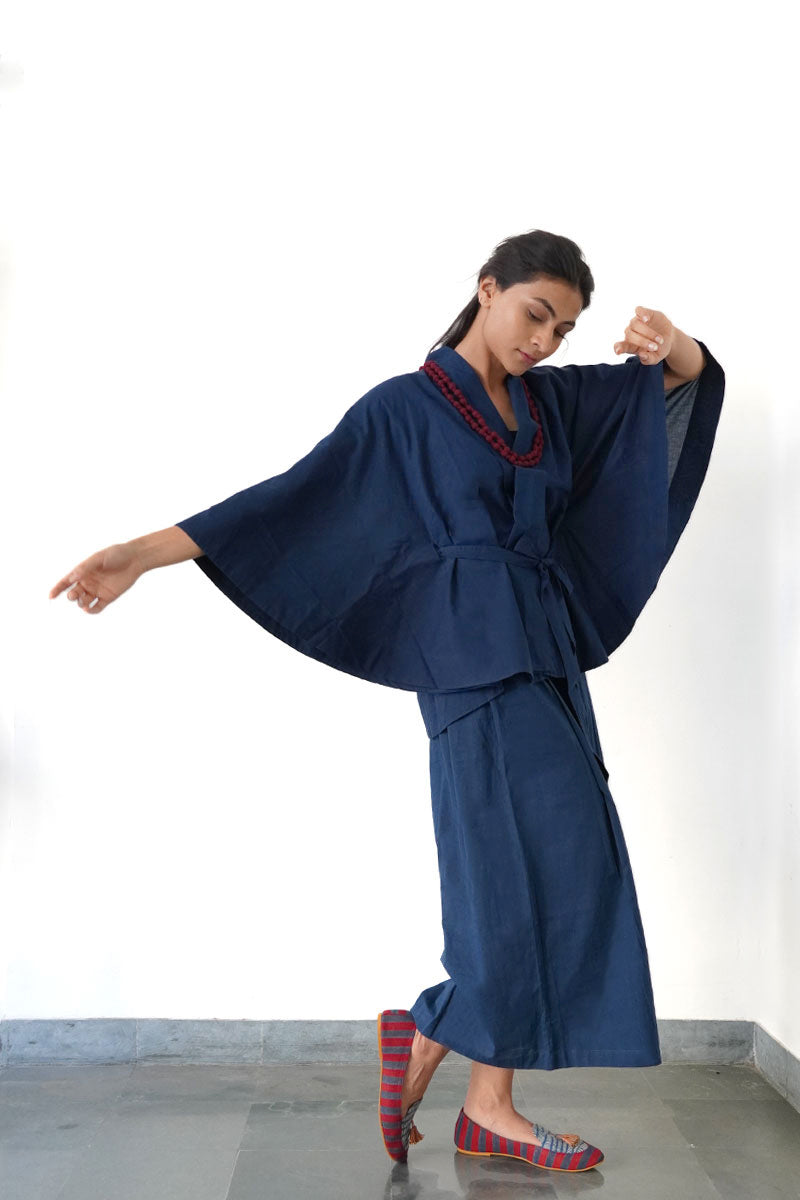 Co-ord set of 2 - Indigo Kimono & Culottes