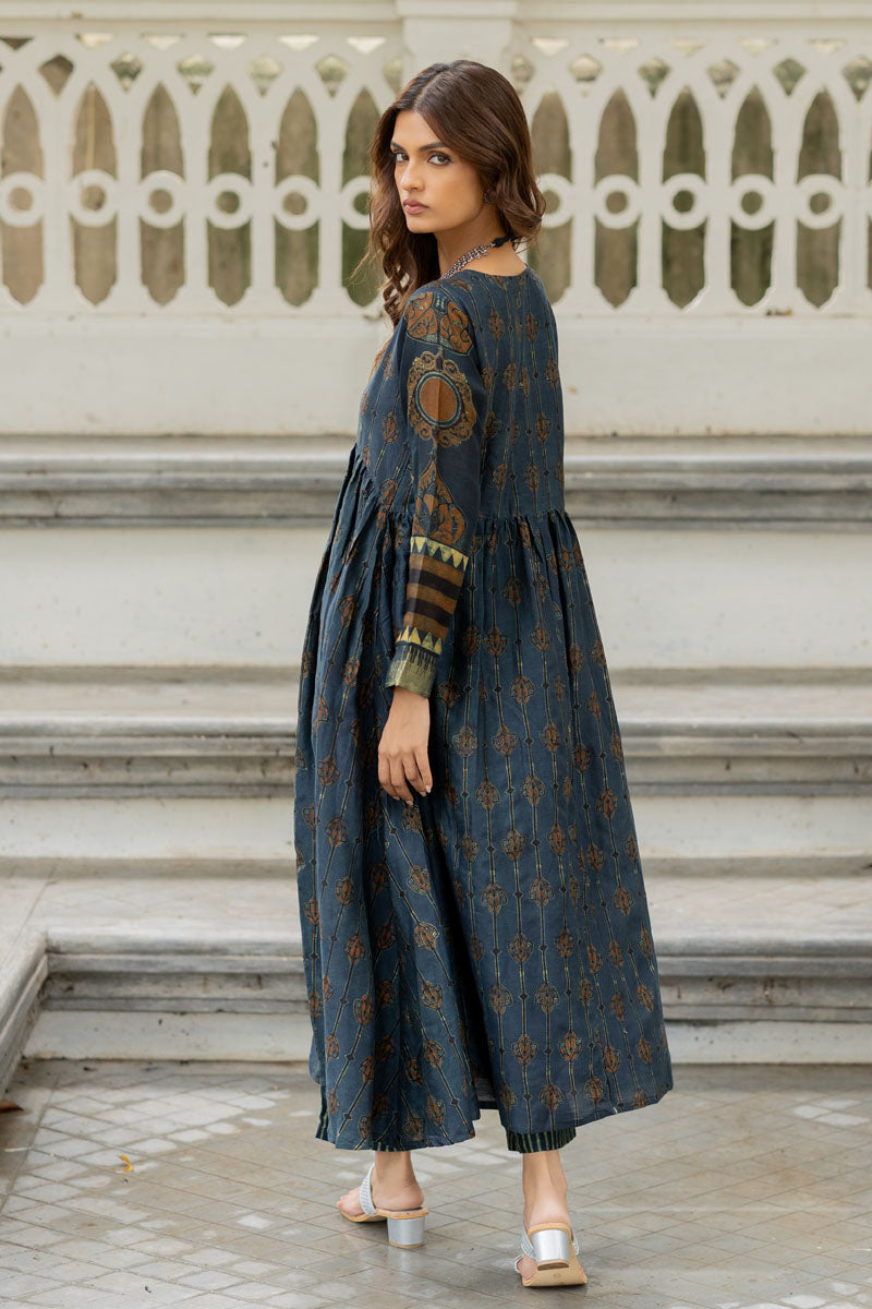 Chanderi Silk V Neck Flared Kurta Set of 2 - Maliha