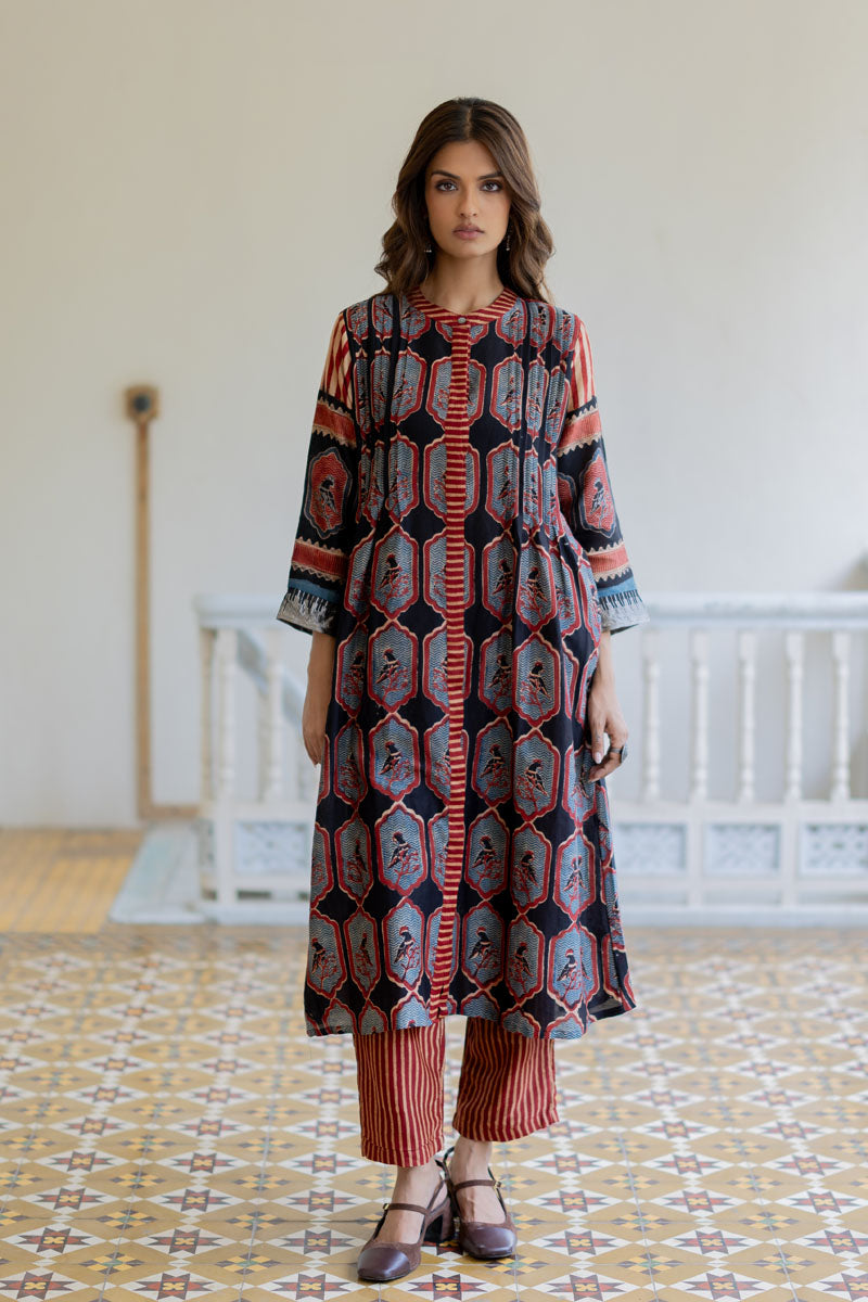 Chanderi Silk Pintuck Kurta Set of 2 - Noura
