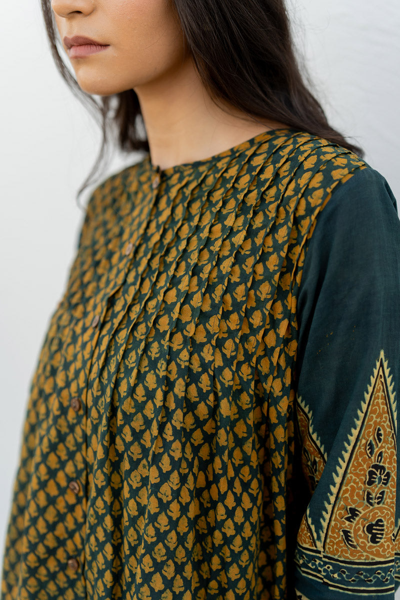 Short Pintuck Kurta - Ark Forest Green