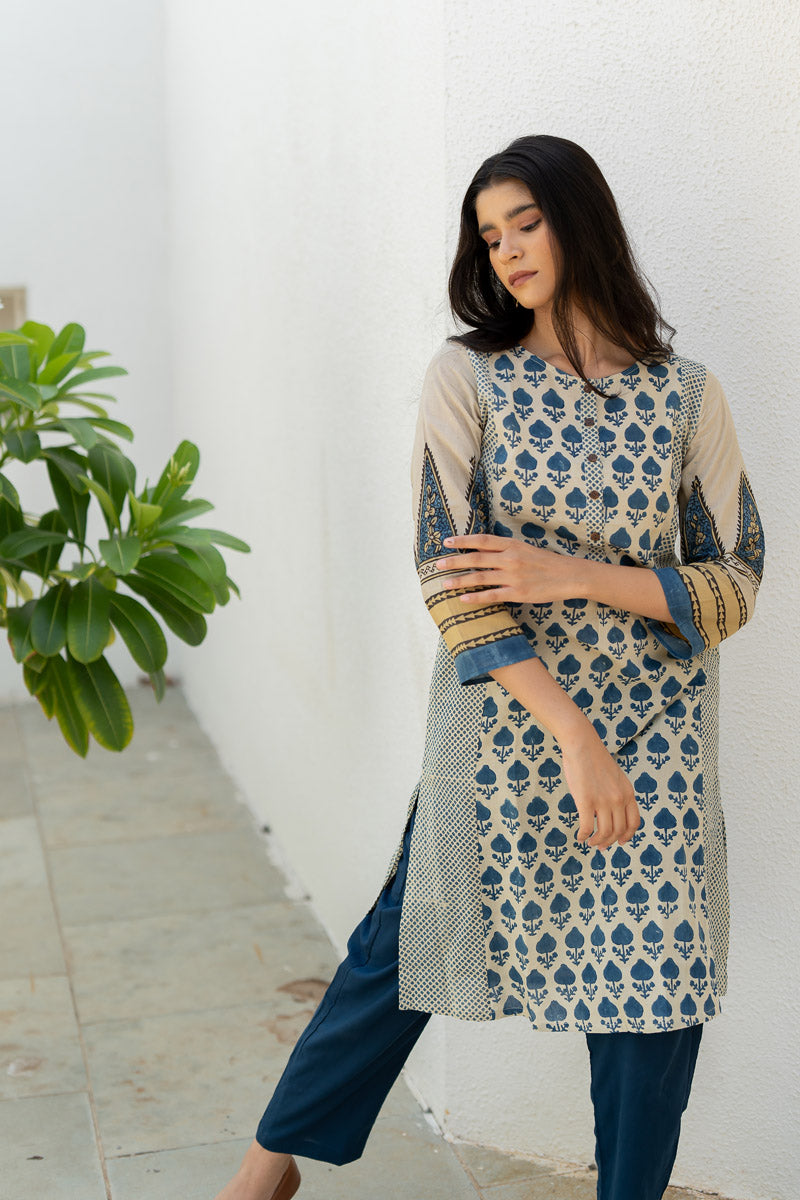 Panelled Kurta - Ark Indigo