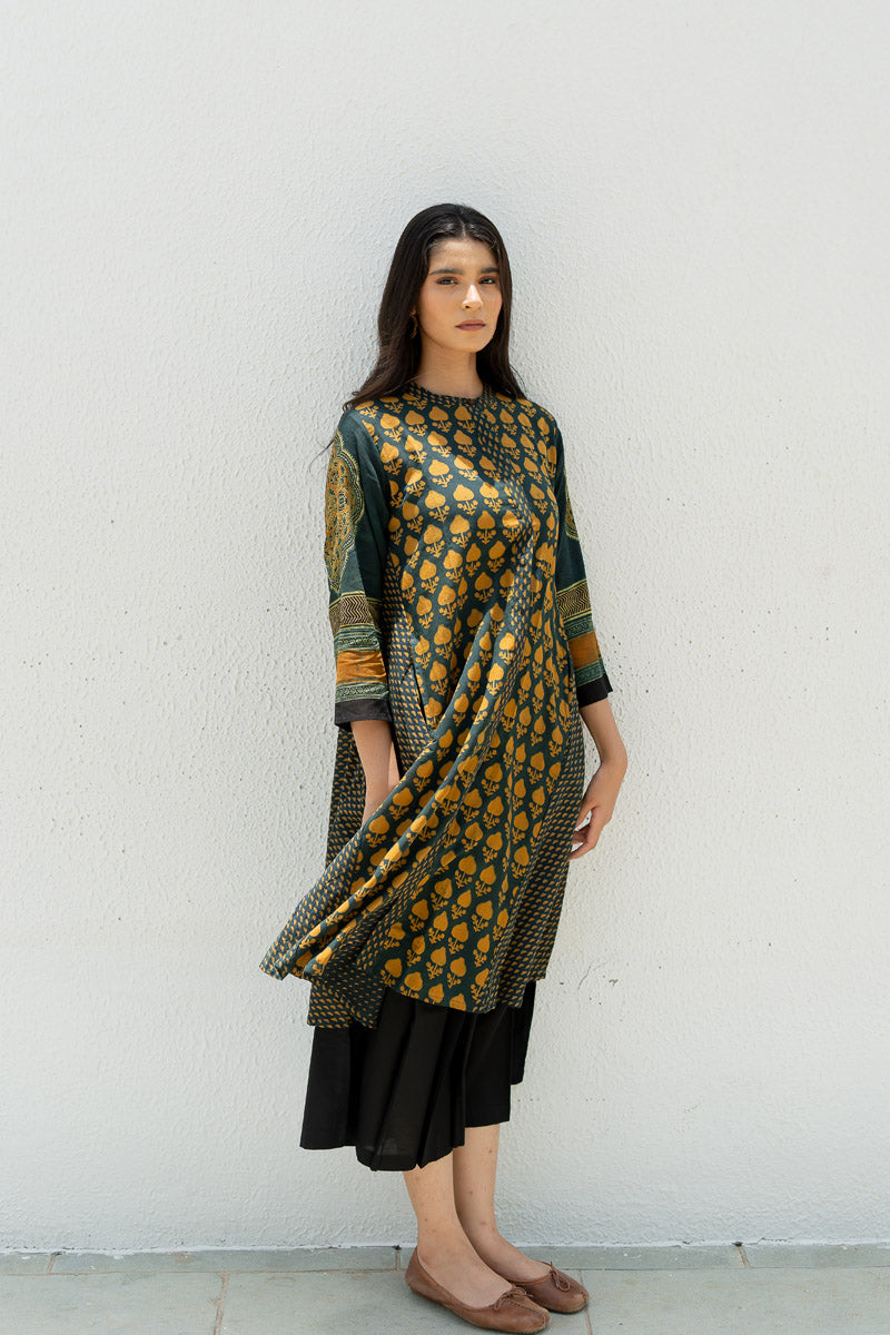 A-line Kurta - Baani Forest Green