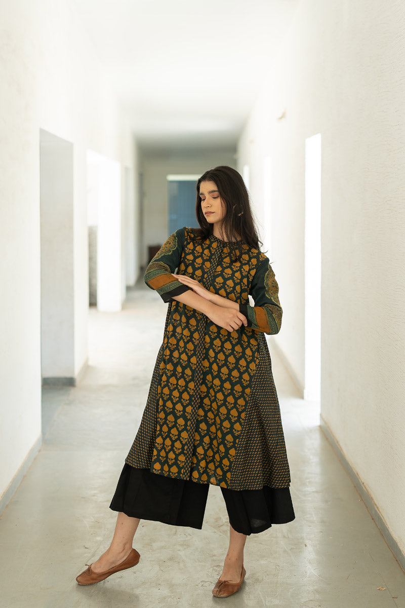 A-line Kurta - Baani Forest Green