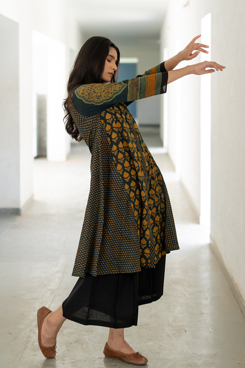 A-line Kurta - Baani Forest Green