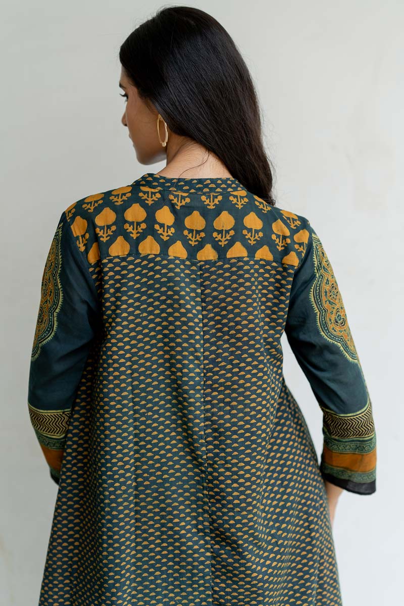 A-line Kurta - Baani Forest Green