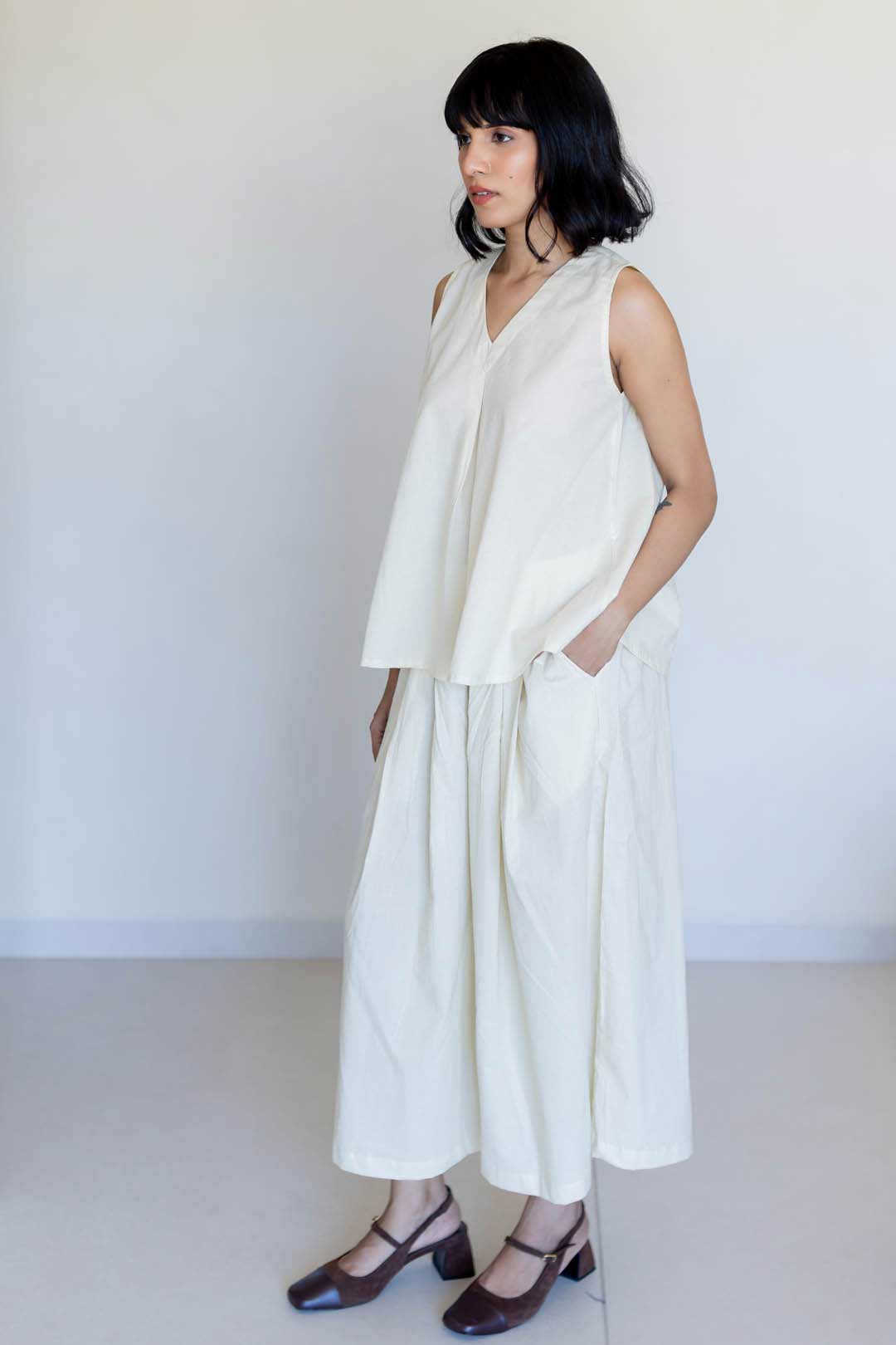 Set of 2 - Top & Culottes - Natural white