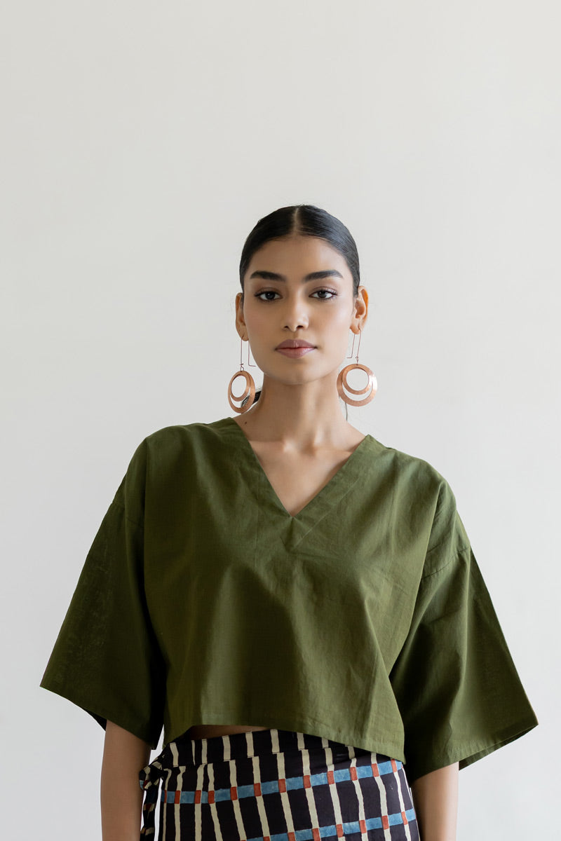 Basic Top - Olive V neck