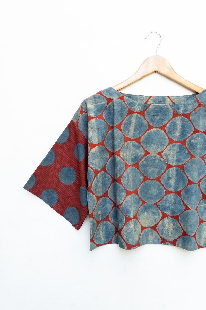 Basic Top - Taha Indigo & Red Polka  SS