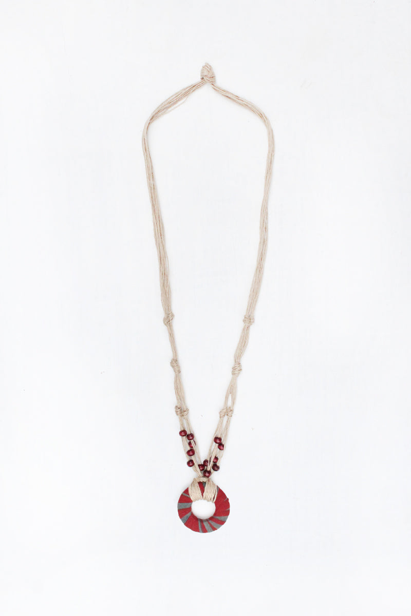 Gold Plated Silver Polki Pendant Necklace With Red Stone & Pearls