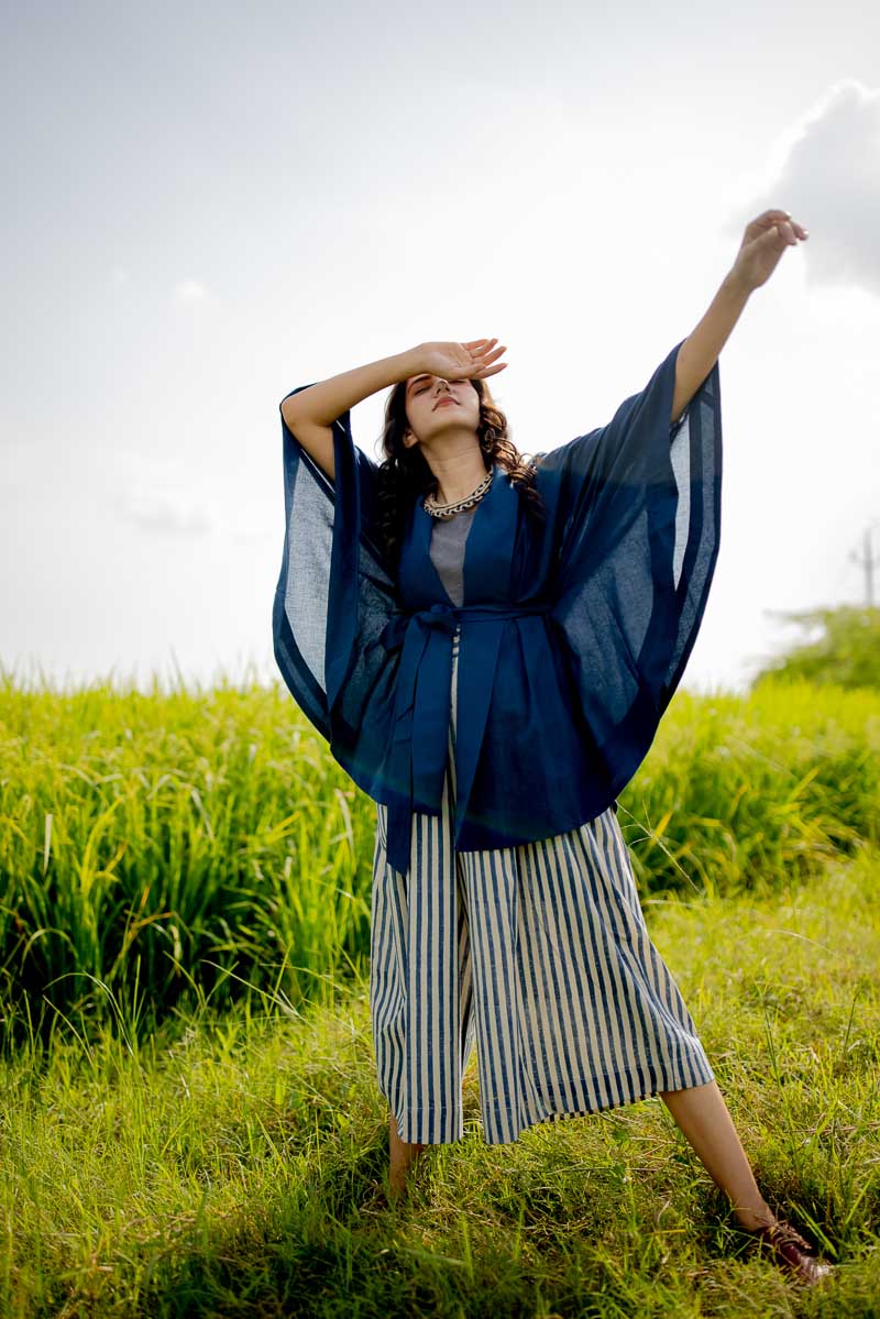 Co-ord Set of 2 – Kimono Overlay & Culotte – Indigo