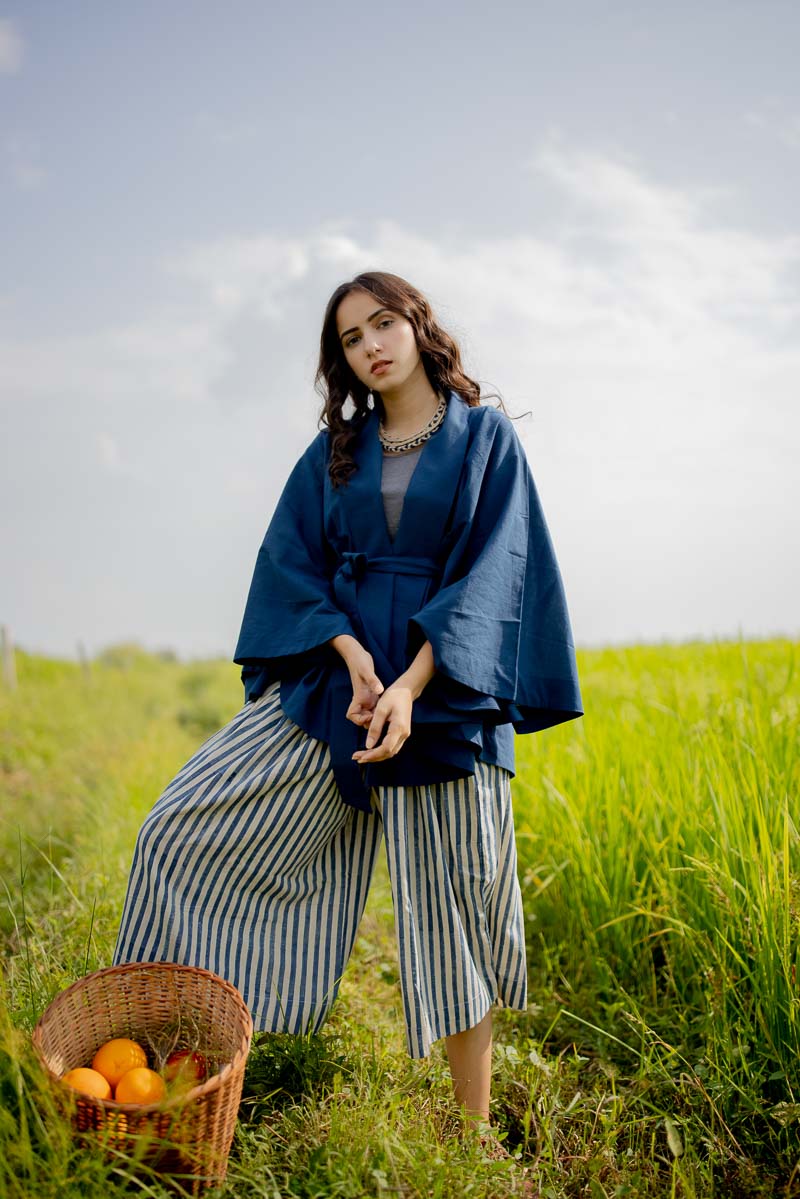 Co-ord Set of 2 – Kimono Overlay & Culotte – Indigo