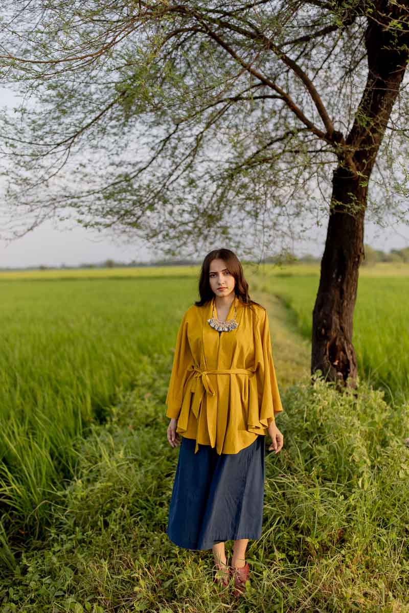 Freesize Kimono Overlay – Mustard Green